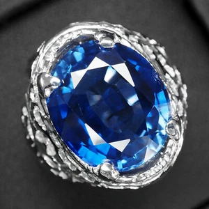 Gorgeous Navy Blue Sapphire 9.65Ct 925 Sterling Silver White Gold Plated Rings - Picture 1 of 9