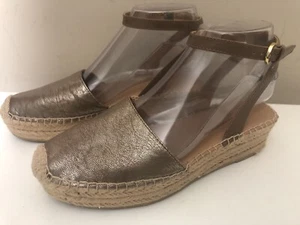 Franco Sarto Leather Gold Metallic Espadrille Closed Toe Ankle Strap Women’s 7 M - Picture 1 of 17
