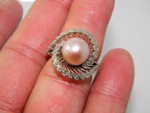 Sontuoso!!! Grande anello oro bianco 14K 10 mm AAA perla e diamanti del Mare del Sud, taglia 7 - Foto 1 di 12