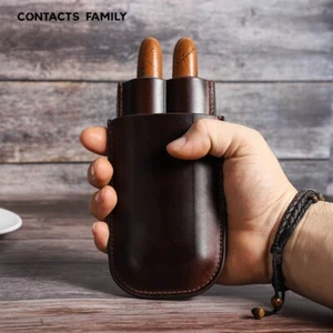 Cuero Genuino 2 Tubos Estuche para Cigarros Humididor Portátil Viaje Portacigarros Caja - Imagen 1 de 11