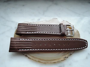Leder Uhrenarmband Ersatzband Rundanstoss braun mit weisser Naht 22 mm b22 - Bild 1 von 2