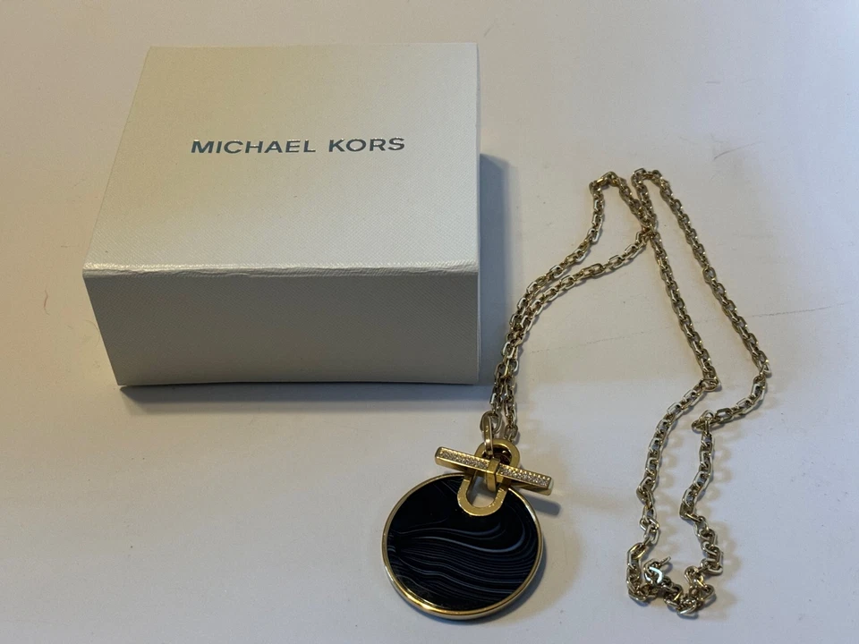 Michael Kors Black Agate Quartz Pave Crystal Necklace MKJ4607710 Mkj4607