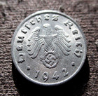 Old Coin Of Third Reich Germany 1 Reichspfennig 1942 D Munich World War Ii