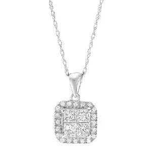 Princess Cut Diamond Invisible Cluster Lady's Pendant 14K White Gold .34Ct - Picture 1 of 7