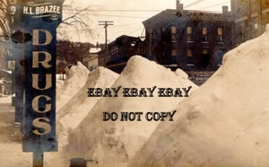 H.L. Brazee drug sign 1910 RPPC w/Augur's Book Store sign, Cooperstown, New York - Picture 1 of 2