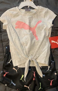 Puma Baby Girls T- Shirt & Shorts Set Size 3T Pink Gray Black Summer Outfit - Picture 1 of 11