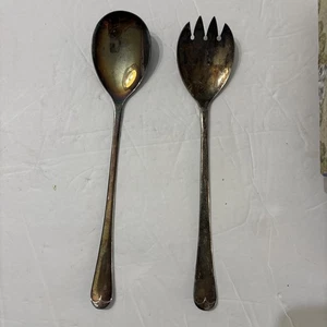 JUEGO DE 2 PIEZAS CUCHARA Y TENEDOR PARA SERVIR ENSALADAS CHAPADO EN PLATA SHEFFIELD INGLATERRA 9-3/8" - Imagen 1 de 3