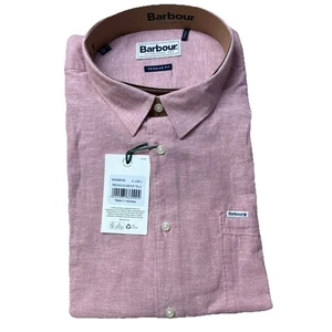 Barbour Men's Nelson Short Sleeve Summer Shirt Cotton Linen Pink Clay Large NWT - Picture 1 of 5