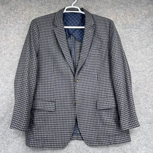Tasso Elba Blazer Mens Large 42 44 Blue Brown Plaid Wool Blend Sport Coat Jacket - Picture 1 of 14
