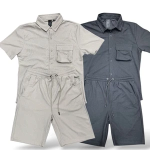 Herren Sommer Poloshirt und Shorts Set Freizeit Bedruckt Sportbekleidung 2 Teilig Outfit - Bild 1 von 7