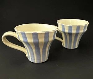 2 ~ VIETRI Italy Cucina Fresca Periwinkle Blue Coffee Mugs Cups Stripe MINT - Picture 1 of 4