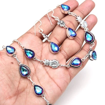 Topacio Místico Titanio Hecho a Mano para Niñas, Conjunto de Joyería Étnica 18-20"" Foto 1 de 4