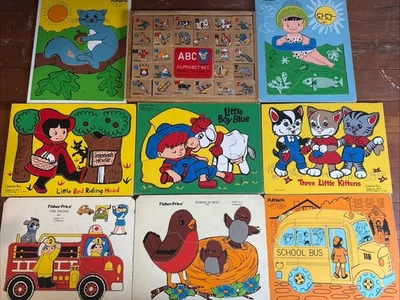 Children's Vintage Playskool Fisher Price Connor Toy Wooden Puzzle Lot of 9 ABC - Image 1 of 4