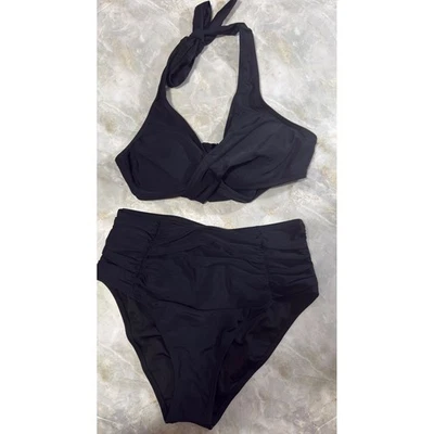 Traje de baño bikini negro cintura alta halter top traje de baño de dos piezas para mujer S Foto 1 de 4