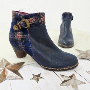 L'Artiste Women's Spring Step Scottala Ankle Boots Navy Blue Plaid Wool Size 37 - Picture 1 of 8