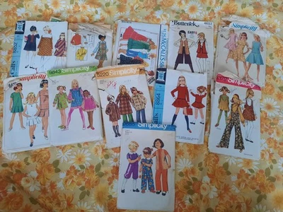 1960s-70s vintage retro girls kids 11 piece sewing pattern lot - Image 1 of 4