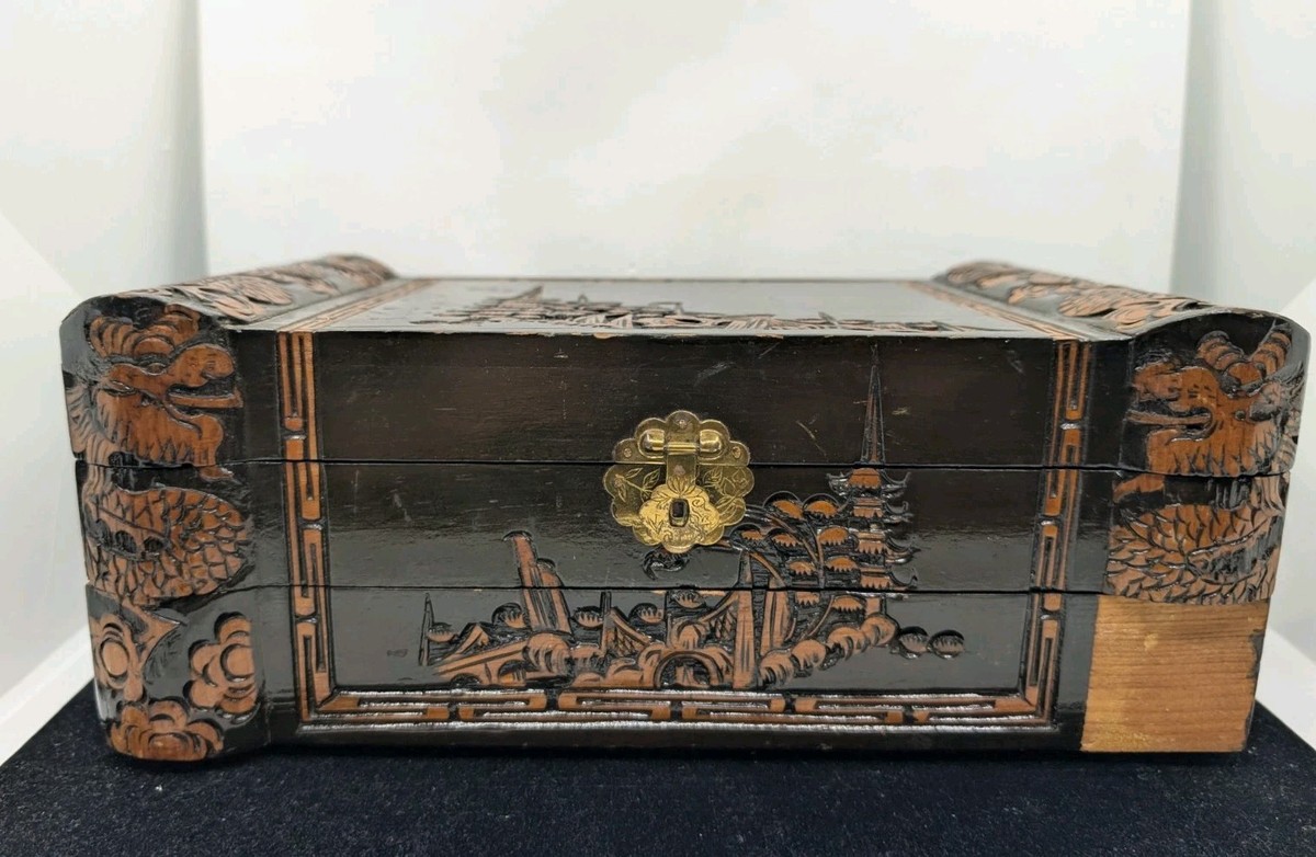 雕刻木盒在中式古董盒子| eBay
