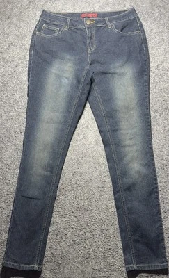 Jeans feminino Zana DI tamanho 14 azul denim lavagem escura elástico perna skinny - Imagem 1 de 4