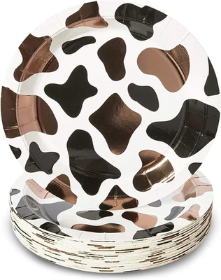 Platos de papel con impresión de vaca - 9 pulgadas, 48 unidades, impresión de vaca en papel de aluminio marrón - para Barnyard P Foto 1 de 4