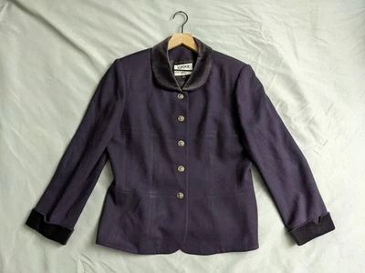 Blazer Kasper vintage para mujer talla 14 púrpura 100 % lana terciopelo dinero antiguo elegante Foto 1 de 4