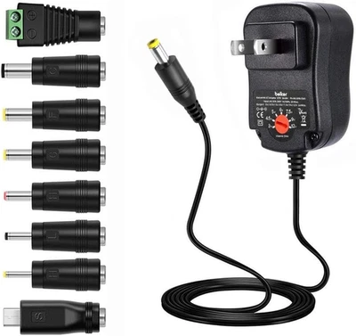 12W 3V 4.5V 5V 6V 7.5V 9V 12V Adjustable Voltage Universal AC/DC Adapter Power S - Image 1 of 4