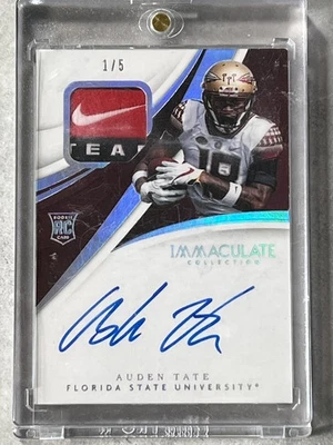 2018 Immaculate Collegiate Auden Tate Silver RC Nike Swoosh PW Patch Auto 1/5 - Image 1 of 2