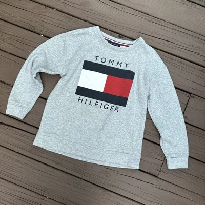 SUDADERA VINTAGE Para Hombre Mediana TOMMY HILFIGER Grande Logo Gris Y2K Foto 1 de 4