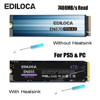 Ediloca M.2 NVMe SSD 1TB  2TB 4TB PCIe 4.0 PS5 SSD Hard Drive with Heatsink lot - Image 1 of 4