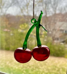CEREZAS DE VIDRIO SOPLADO ADORNO DE NAVIDAD ~ FOODIE ~ PANADERO ~ FRUTA ~ PASTEL ~ ROJO ~ NUEVO CON ETIQUETAS - Imagen 1 de 2