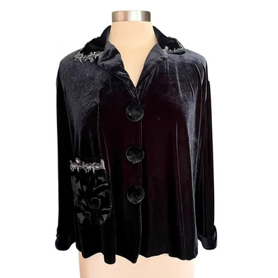 Taylor G Vintage Negro Terciopelo Cuadrado Chaqueta Encaje Cuentas Borde PEQUEÑA Capricho Bruja Foto 1 de 4