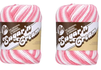 2 Lily Sugar 'n Cream Ombre Yarn Strawberry Pink White 100% Cotton (GR199) - Image 1 of 3