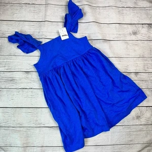 J. Crew Crewcuts NWT Girls Blue Flutter Sleeve Cotton Dress Size 5 - Picture 1 of 5