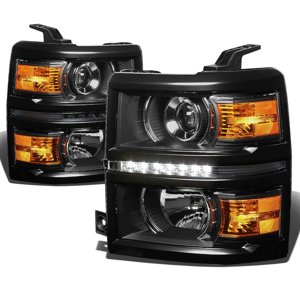 Faro/lámpara proyector ámbar negro para Chevy Silverado 2014-2015 con LED DRL Foto 1 de 4