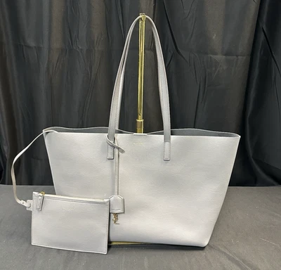 Saint Laurent YSL Leather East West Shopping Tote w/ Pouch in Storm (Gray) - Image 1 of 4