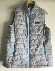Patagonia Women's Size Large Goose Down Vest Light Gray Quilted Full Zip - Picture 1 of 13