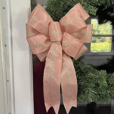 Handmade Metallic Glittery Rose Gold 10 x 16 Bow for Merry Christmas Holiday - Image 1 of 4