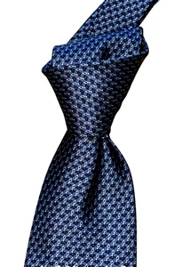 $295 NWT BRIONI Blue w/ White geometrics 3.6" printed silk handmade neck tie - Picture 1 of 8