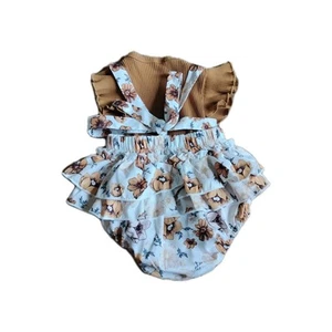 2 Stck. Baby Mädchen Sommer braune Tops Blumen Shorts Outfits Luftpolster Overall 12-24 m? - Bild 1 von 11