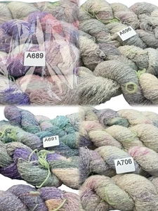 Lote 4 madejas - HILO BOUCLE NAILON LANA ALPACA TEÑIDO A MANO - VERDE PÚRPURA AZUL ROSA - Imagen 1 de 5