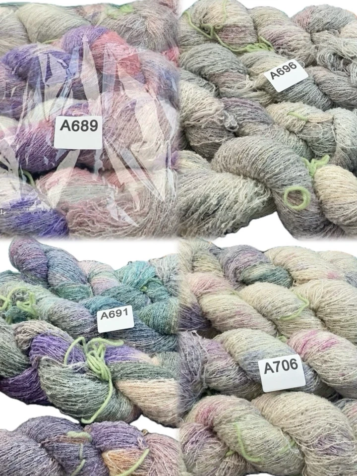 Lot 4 Skeins- HAND DYED Alpaca Wool Nylon Boucle Yarn-GREEN PURPLE BLUE PINK - Image 1 of 4