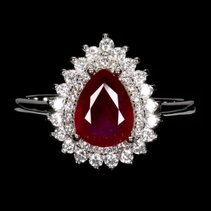 Black Friday 925 Silver Ring Pear Ruby 8x6mm Natural Gemstone Jewelry Size 7 - Picture 1 of 14