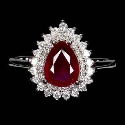 Black Friday 925 Silver Ring Pear Ruby 8x6mm Natural Gemstone Jewelry Size 7 - Image 1 of 4
