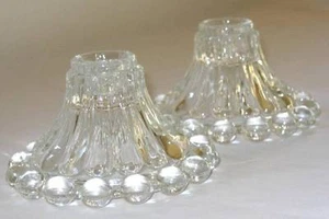 2 Vintage Glass Candle Holders Berwick Boopie bead ball Clear Crystal a - Picture 1 of 6