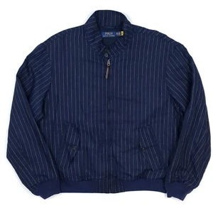 Polo Ralph Lauren Linen Harrington Jacket 2XL Striped Navy Blue Bomber Summer - Picture 1 of 21