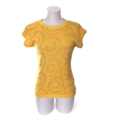 Vintage 80s Yellow Cap Sleeve Sweater S | Coquette Retro Happycore Knit Top - Image 1 of 4