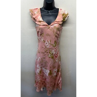 Silk Dress Floral Cap Flutter Sleeve Romantic Fairy Pink Swiftie Pastel Size 10P - Image 1 of 4