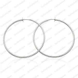 5cm CLIP ON 2"HOOPS textured diamond cut SILVER TEXTURE twist rope HOOP EARRINGS - Picture 1 of 1