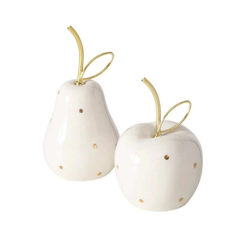2 STK Deko Apfel Birne Dekoobst Weiss Gold Farb 15x10cm Dekoapfel Obst b351 Neu - Bild 1 von 1
