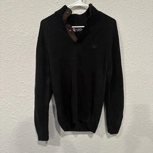 Suéter Chaps para hombre pequeño negro con parches marrones en el codo - Imagen 1 de 5