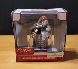 COCA-COLA ILUMINADO JUKE BOX OSO Y PINGÜINO Adorno de Navidad Nuevo Stock Antiguo - Imagen 1 de 6